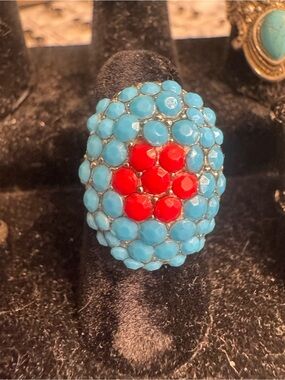Turquoise and Red Dome Cocktail Ring - Women Jewelry